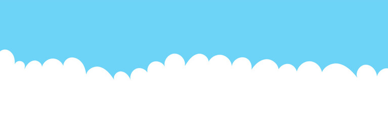 Clouds wide bordering. Painted white clouds on blue background. Simple vector illustration.