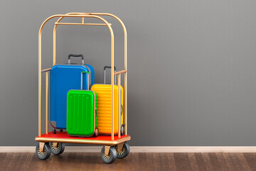 Luggage trolley cart with baggage in interior. 3D rendering