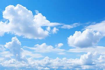 Naklejka na ściany i meble Serene Blue Sky with Fluffy White Clouds on Sunny Day