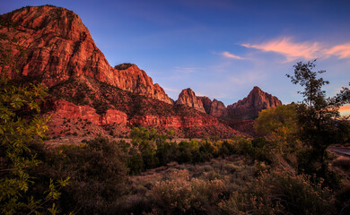 Twilight Colors on Zion Canyon and the Watchman, Zion National Park, Utah