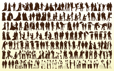 Collection of Romantic Couple silhouettes vector - obrazy, fototapety, plakaty