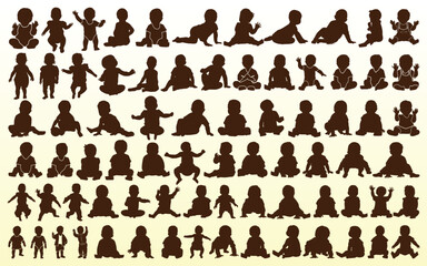 Children or Baby black silhouettes vector collection