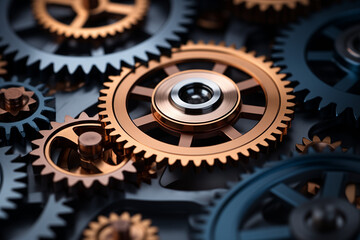 Various gears for a clockwork machine.