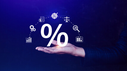 Interest rates and dividend, investment returns, income, retirement Compensation fund, investment, dividend tax, upward direction percentage symbol, saving money for investment, long term investment.