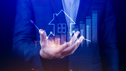 Real estate investment concept energy efficiency rating and property value, Growth of real estate business, real estate business, home search, land sales, price increase, taxes.