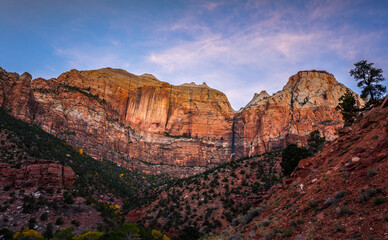 Sunrise on the West Temple and Mountains of Zion, Zion National Park, Utah