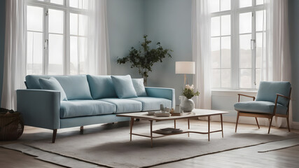 Fototapeta premium A pastel blue living room