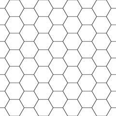 Geometric seamless pattern. Repeating hexagon lattice. Repeated black honeycomb isolated on white background. Modern abstract hexagonal design for prints. Repeat line texture. Vector illustration