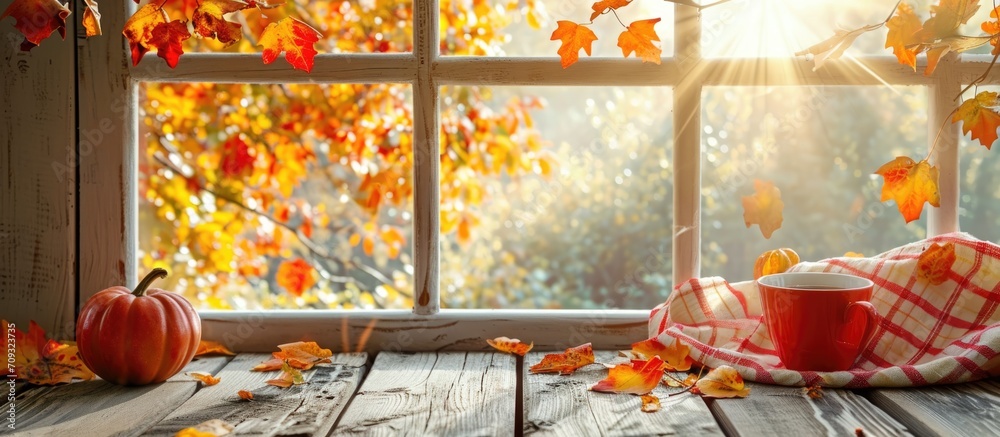 Canvas Prints autumn window and table background.