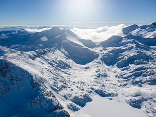 Fototapeta premium Winter view of Pirin Mountain near Polezhan and Bezbog Peaks, Bulgaria