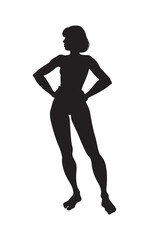Fototapeta na wymiar Young woman standing. Female black silhouette. Girl Portrait. Vector illustration.