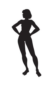 Young woman standing. Female black silhouette. Girl Portrait. Vector illustration. © Elena