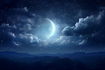 Fototapeta na wymiar night sky with moon and stars