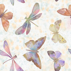 seamless pattern of colorful butterflies on an abstract background