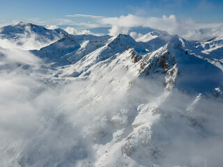 Fototapeta premium Winter view of Pirin Mountain near Polezhan and Bezbog Peaks, Bulgaria