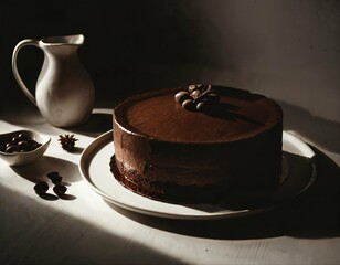 Schokoladenkuchen in Küche, gemütliche Küche