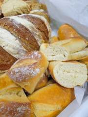Slices of fresh delicious white and brown bread. Healthy eating .