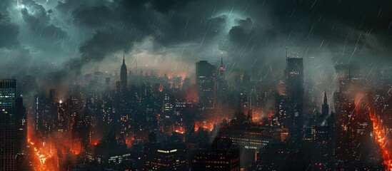 Nocturnal city thunderstorm. - obrazy, fototapety, plakaty