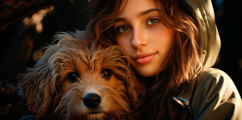 Young woman and her dog enjoying a peaceful moment Generative AI image