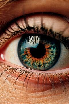 Close-up of a striking human eye with detailed iris Generative AI image