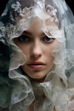Ethereal Woman with Lace Veil Generative AI image