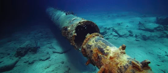 Deurstickers Sunken German submarine U-352's damaged torpedo tube off North Carolina's coast. © AkuAku