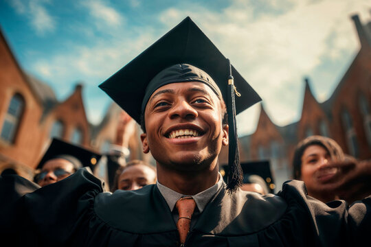 Joyful graduate celebrating at commencement ceremony Generative AI image