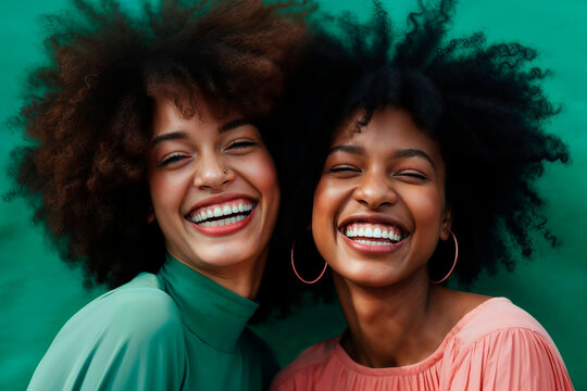 Joyful friendship moment with two smiling women Generative AI image