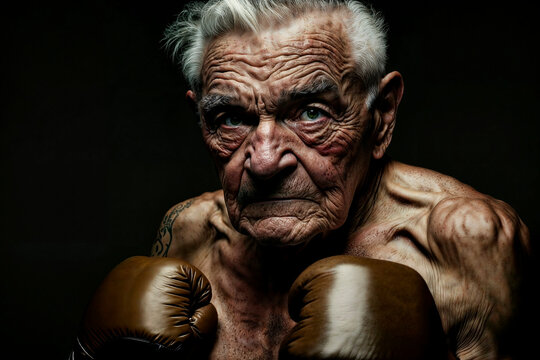 Elderly boxer posing with determination and strength Generative AI image