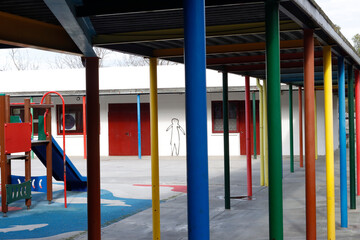 Fototapeta na wymiar Colorful columns in a building