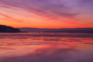 Winter sunset with magical natural colours. 