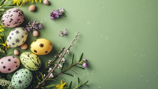 Happy Easter background. Easter eggs copy space illustration.