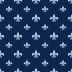 Fleur De Lis Navy Blue French Damask Luxury Decorative Fabric Pattern