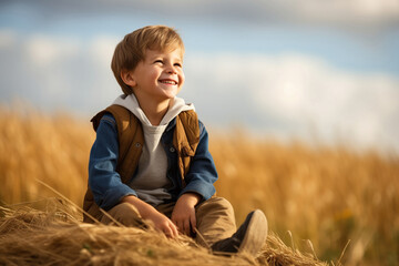farmer child in a field of wheat