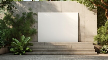 Generative AI : Large blank advertising poster billboard banner mockup in front of stairs. - Powered by Adobe