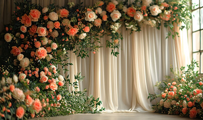 Fototapeta na wymiar Wedding Elegance Create backdrops with soft florals and romantic hues, perfect for wedding ceremonies