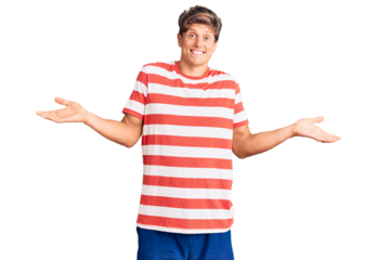 Young handsome man wearing casual clothes clueless and confused expression with arms and hands raised. doubt concept.