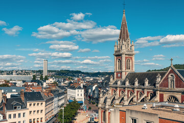Fototapeta na wymiar Aerial view of Rouen town with church of Saint Sever on a sunny day, Normandy, France. Architecture and landmarks of Normandie