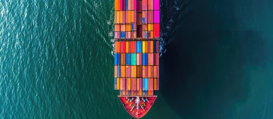 Fototapeta na wymiar Fully loaded 4k aerial view of a large container ship.