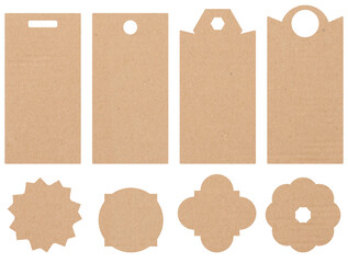 Blank brown rectangular and round paper tag on a white background, template for price, discount