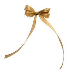 Tied bow made of golden silk ribbon on an isolated background, decor for a gift
