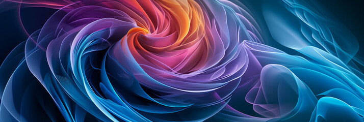 Obraz premium Abstract swirl with layers that transition through a spectrum of cool colors. The prominent colors are shades of blue and purple, with a hint of orange at the core, creating a warm contrast.