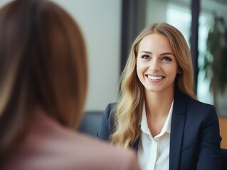 Obraz premium Generative AI : Young woman doing a job interview