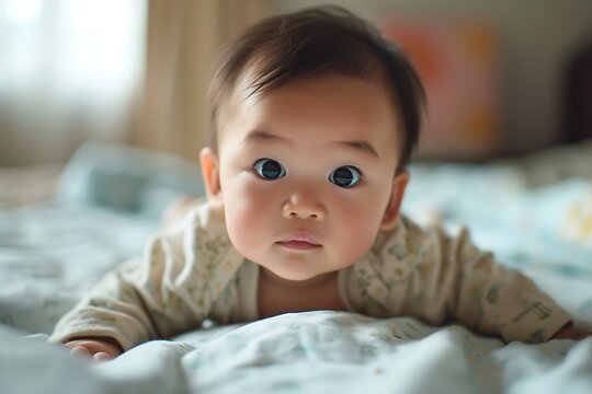 Generative AI : A Chinese baby boy, 6 months old, with big eyes