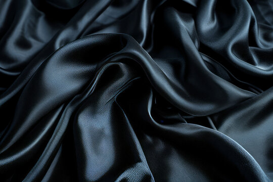 Black silk texture, satin fabric. Background for photo, wallpaper. In the style of hasselblad 1600f, high resolution, arabesque, poured, flowing fabrics, 1900&ndash;1917, feminine curves