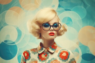 Obraz premium Retro portrait of woman on geometric background.