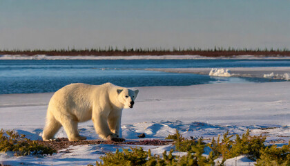 Polar bear in the melting ice landscape