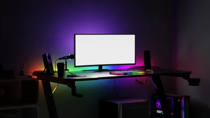 Fotobehang Gaming Dark gaming room with rgb lights  © Joshua