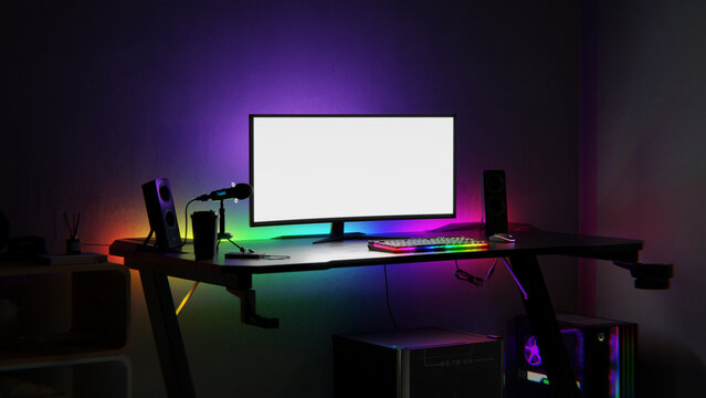 Dark gaming room with rgb lights