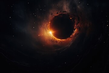 Black hole in space. Cosmic body Slowly rotating in Space. The event horizon of black hole